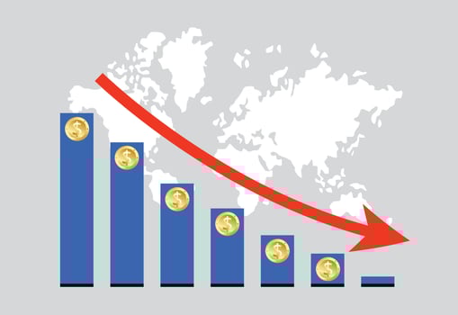Falling bar chart with red arrow showing the decline, Business Failure vector