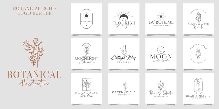 Botanical Floral element Hand Drawn Logo with Wild Flower and Leaves. Logo for spa and beauty salon, boutique, organic shop, wedding, floral designer, interior, photography, cosmetic. vector