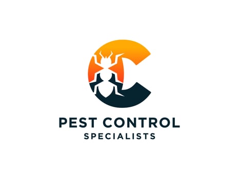 Letter Initial C Pest Control Logo Design with Insect Silhouette Shape Combination. vector