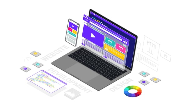 Vector 3d isometric illustration concept of website and app design and development. Creative flat design for web banner, marketing material, business presentation, online advertising.