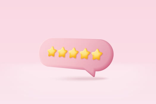 3d bubble rating five stars for best excellent services rating for satisfaction. 5 star for quality customer rating feedback concept from client about employee, product review. 3d vector render