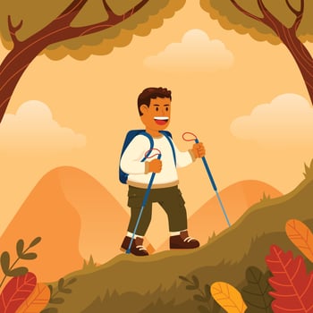 Hiking Across Hill Outside vector