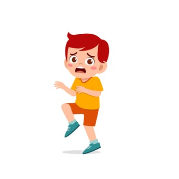 cute little kid boy show worry and scared pose expression vector