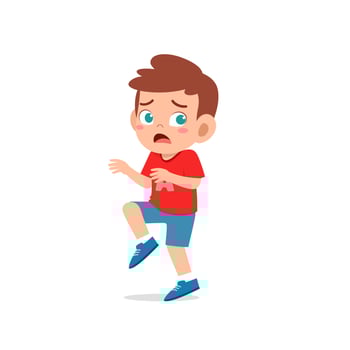 cute little kid boy show worry and scared pose expression vector