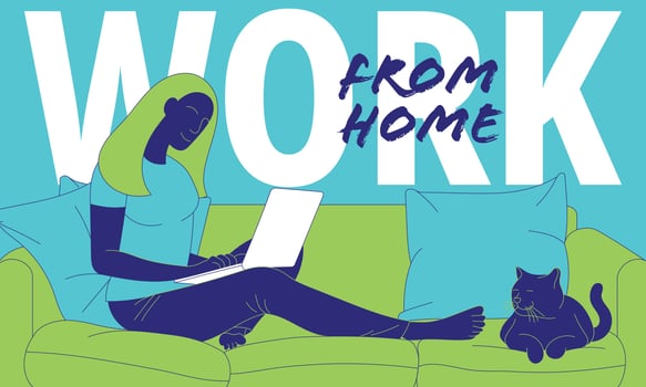 Illustration of woman working from home on laptop vector