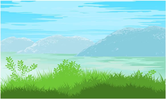 mountain with lake, lake grass, nature lake vector