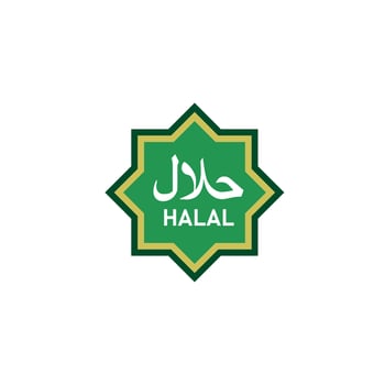 Halal food sticker. Muslim product sign. Special menu. Certificate tag. Vector illustration