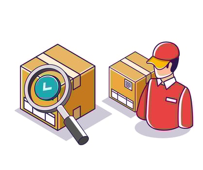 Flat isometric concept illustration. delivery man looking for goods vector