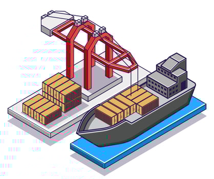 Flat isometric concept illustration. shipping goods by sea vector