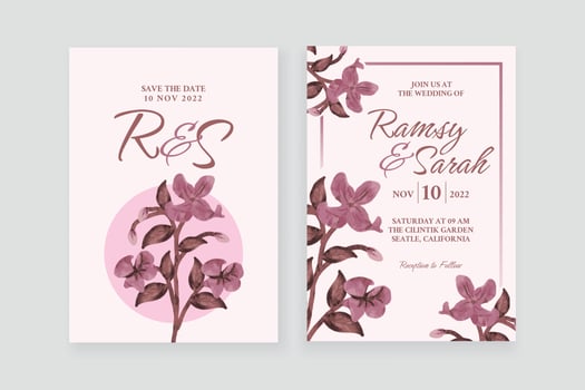 Floral watercolor ornament wedding invitation with double side vector