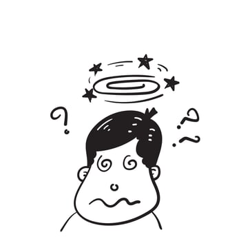 hand drawn doodle person confused and dizzy illustration vector