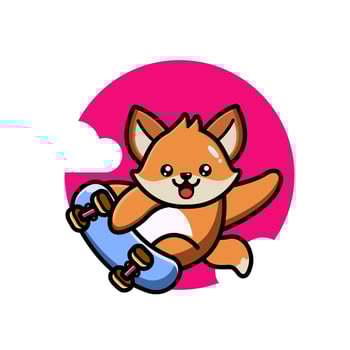 Cute fox playing skate board vector