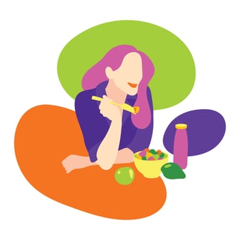 Women are happy to eat healthy salads vector