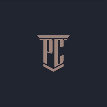 PC initial monogram logo with pillar style design vector