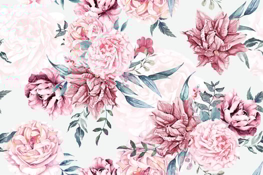 Seamless pattern of blooming flowers painted in watercolor.Designed for fabric luxurious and wallpaper, vintage style.Hand drawn botanical floral pattern. vector