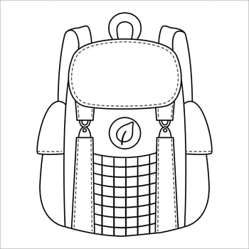 Vector black and white traveler backpack illustration. Schoolbag outline clipart. Cute line style trip bag.