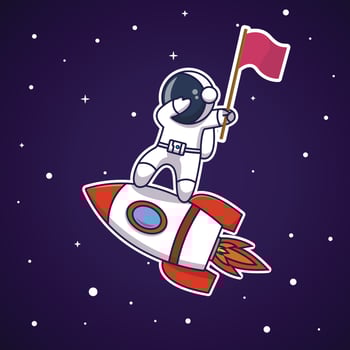 cute astronaut holding flag illustration vector