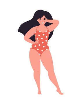 Attractive overweight woman in swimsuit. Hello summer, summertime, vacation vector
