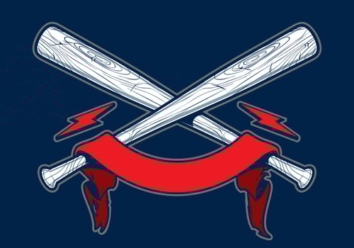 Crossed baseball bats with ribbon vector
