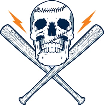 Skull and crossed baseball bats illustration vector