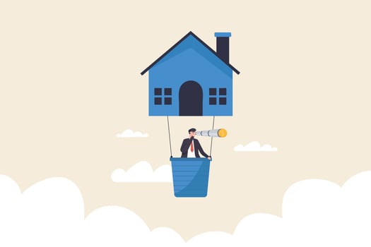 Real estate investment. House Shape Hot Air Balloon. vector