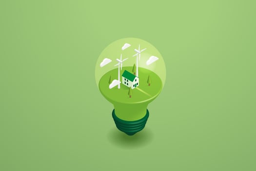 Home with and clean energy windmill on Light bulb vector
