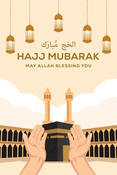 hajj Mubarak flat design vertical banner poster illustration vector