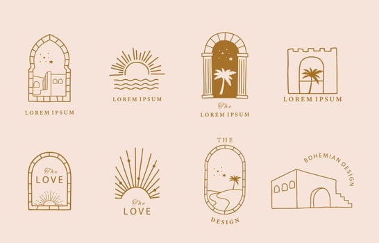 Collection of line design with sun,window,building.Editable vector illustration for social media,icon