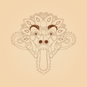 Balinese barong mask grunge texture vector illustration