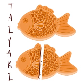 Illustration of Japanese taiyaki dessert. Fish shape dessert with red bean filling. vector
