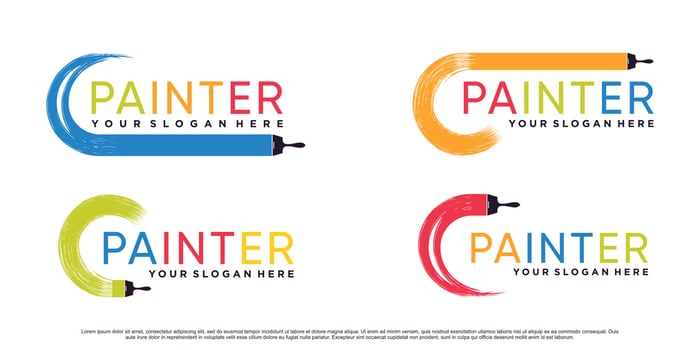 Set of collection paint brush icon logo design illustration with creative concept Premium Vector