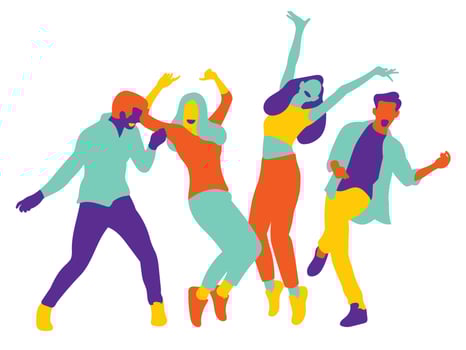 Happy dancing among friends at the party vector