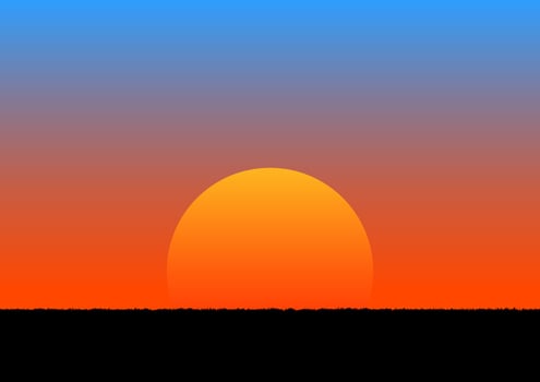 graphics image sunset or sunrise with orange and blue of sky with grass on ground vector illustration