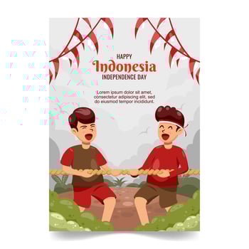 Happy Indonesia Independence Day Poster with Tug of War Concept vector