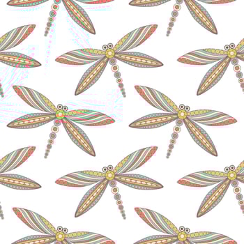 Vintage decorated dragonfly seamless pattern vector