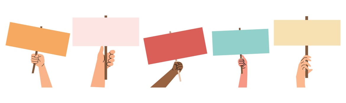 Hands holding banners sign concept vector