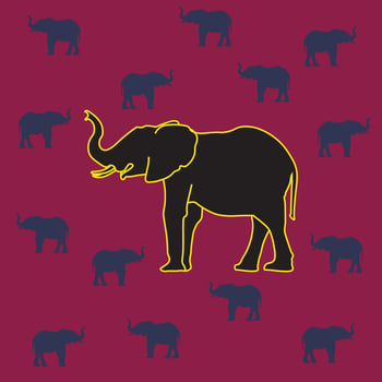 Elephant silhouette on dark pink background. Elephant flat icon design. vector