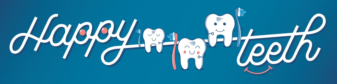 Happy Teeth Mascot, Cartoon teeth holding a toothbrush. Cute tooth brushing cartoon with smiley face. Dental care concept. Illustration isolated on colored background. vector