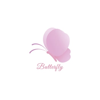 Beautiful Flying Butterfly with rounded wings. Logo design template Isolated on White background. Pink Violet, Marshmallow, Pastel Color Gradient. Suitable for beauty and fashion product vector