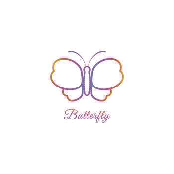 Abstract Butterfly logo design template with outlined wings shape. Animal Logo Concept Isolated on white background. Orange Magenta Violet Gradation Color. Suitable for beauty and fashion product vector