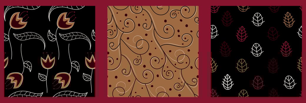 Set of seamless ornate floral patterns. Vector backgrounds, patterns for fabric, paper, decor elements.