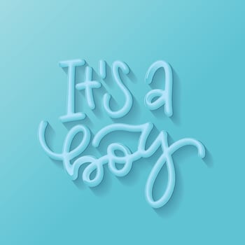 3d realistic lettering text of It s A Boy for invitation on the light blue background. Concept of newborn baby celebration and predictions. Vector typographic illustration for card, banner, poster