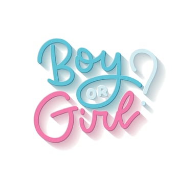 Boy or girl hand drawn modern lettering for Baby shower announcement banner, card. 3d Calligraphic Gender reveal party concept. Vector realistic isolated illustration