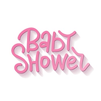 Baby shower girl invitation lettering quote for card or banner template. 3d letters with shadows. Pastel pink design. Realistic vector illustration for overlay isolated on transparent background.