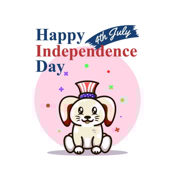 cute happy independence day 4th of july greeting card with bunny wearing american hat vector