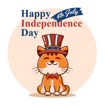cute illustration of a fox wearing a hat celebrating american independence day vector