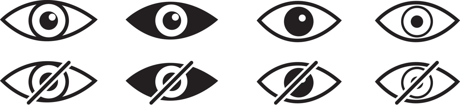 Eye icon set. Eyesight symbol. Retina scan eye icons. Simple eyes collection. Eye silhouette vector