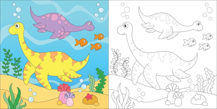 coloring elasmosaurus swimming vector