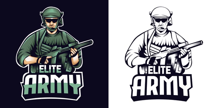elite army mascot esport logo vector