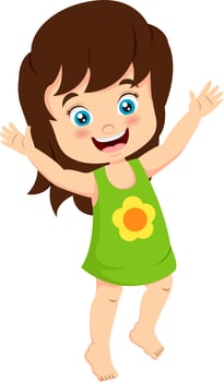 Cartoon happy little girl waving hand vector